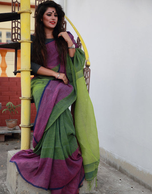 Pista Green Pure Linen Saree