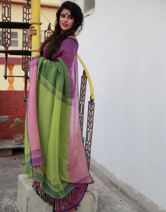 Pista Green Pure Linen Saree