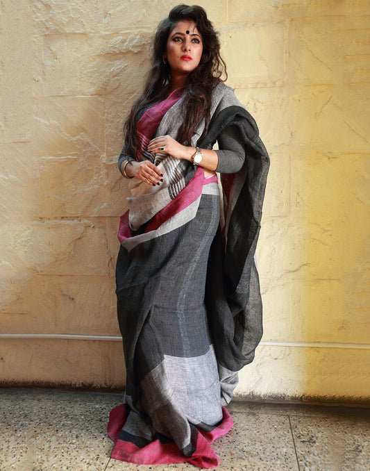 Offwhite Pure Linen Saree