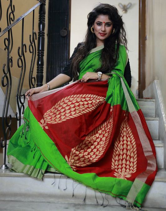 Parrot Green Reshum Saree