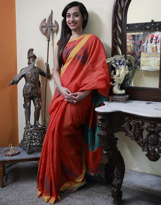 Rustic Orange Muslin Saree