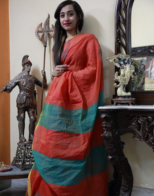 Rustic Orange Muslin Saree