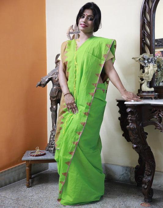 Green And Pink Muslin Saree