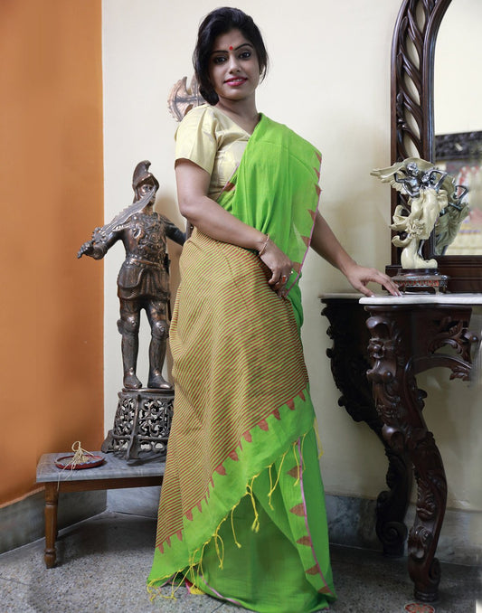 Green And Pink Muslin Saree