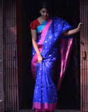 Rich Blue Bangladeshi Muslin Silk Saree