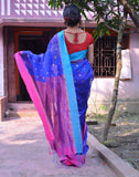 Rich Blue Bangladeshi Muslin Silk Saree