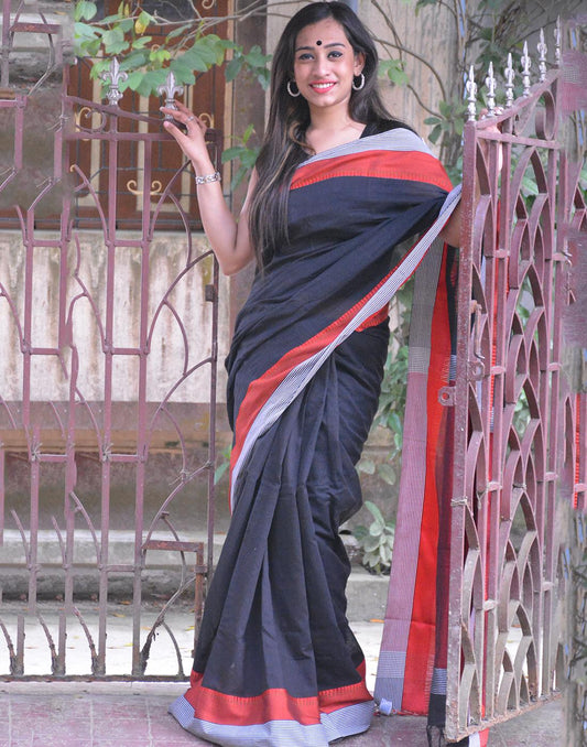 Black Khadi Cotton Handloom Saree