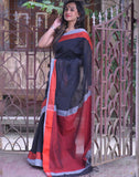 Black Khadi Cotton Handloom Saree