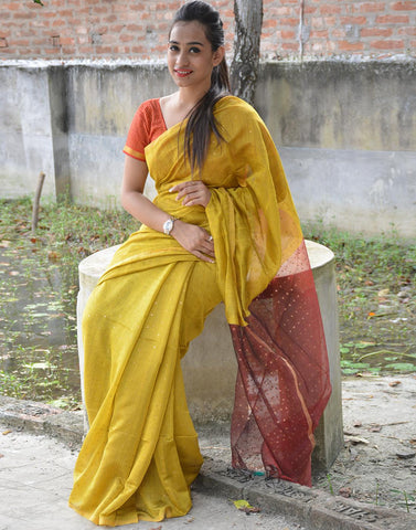 Mustard Yellow Handloom Ahinsa Silk  Saree
