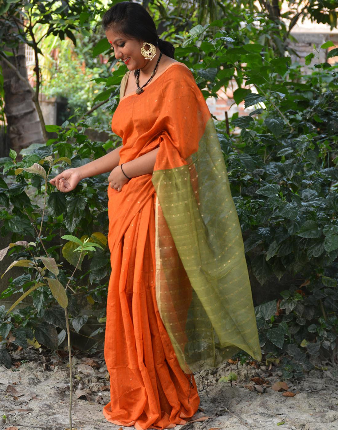 Rust Coloured Handloom Ahinsa Silk Saree