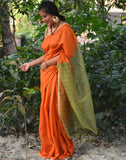 Rust Coloured Handloom Ahinsa Silk Saree