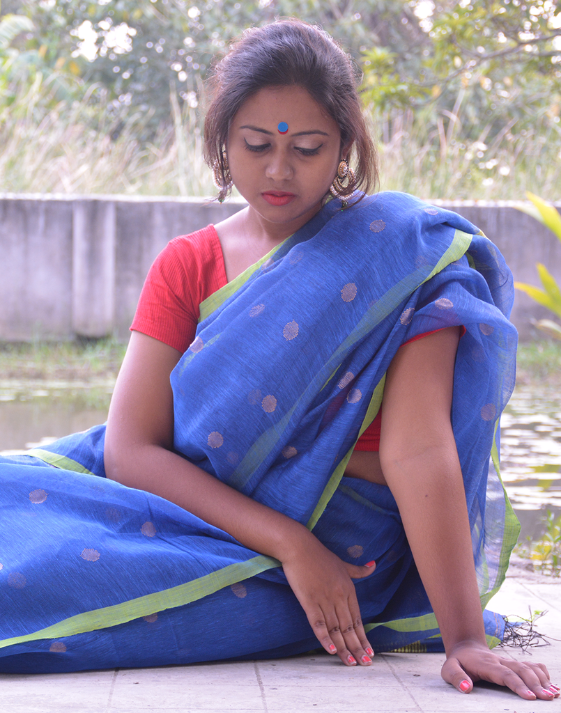 Aqua Blue Bangladeshi Muslin Silk Saree