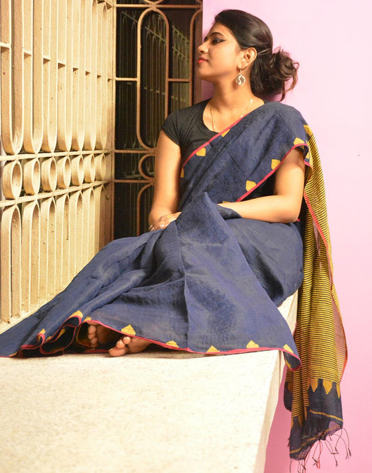 Rich Navy Blue Soft Muslin Cotton Saree