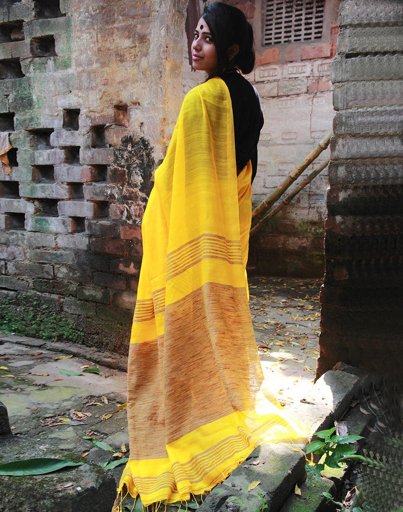 Yellow Tribal Weaved  Jute Cotton Saree