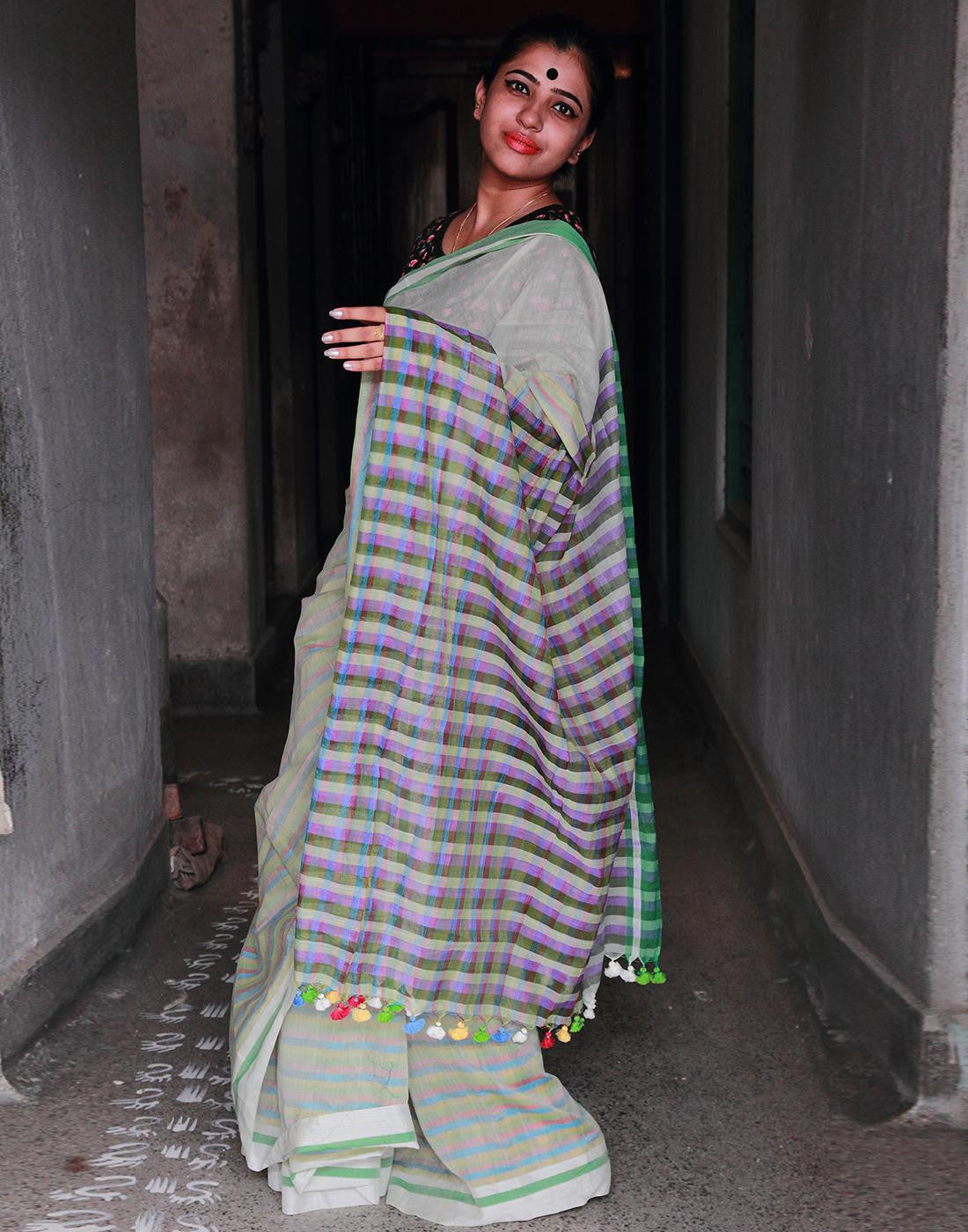 White Cotton Gamchha Saree