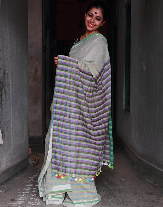 White Cotton Gamchha Saree