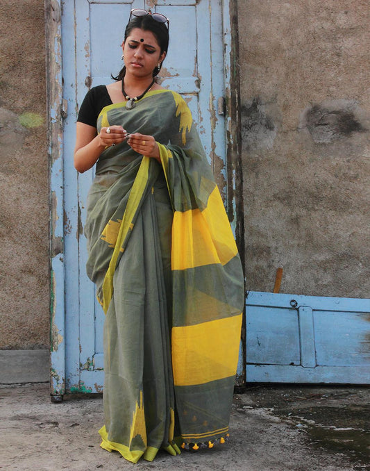 Grey Soft Muslin Cotton Saree