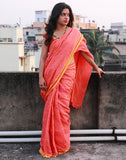 Orange Pure Linen Handloom Saree