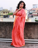 Orangish Pink Pure Linen Handloom Saree