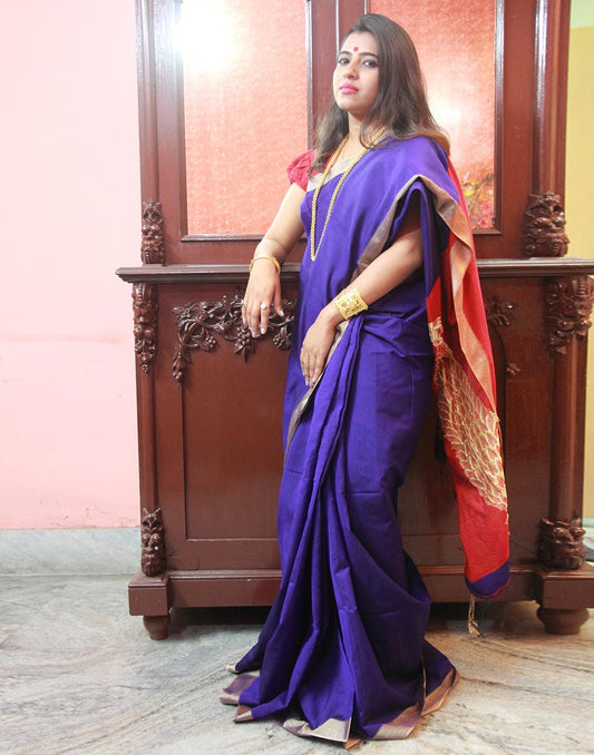 Blue Silk Cotton Handloom Saree