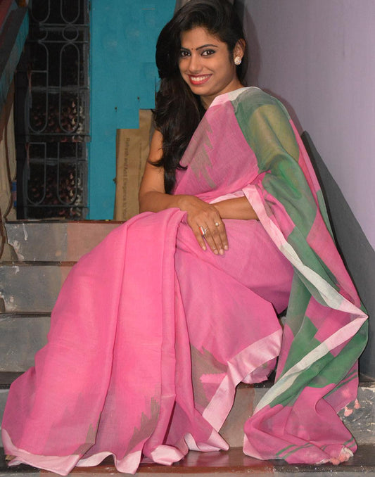 Soft Pink Muslin Cotton Saree