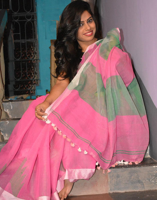 Soft Pink Muslin Cotton Saree