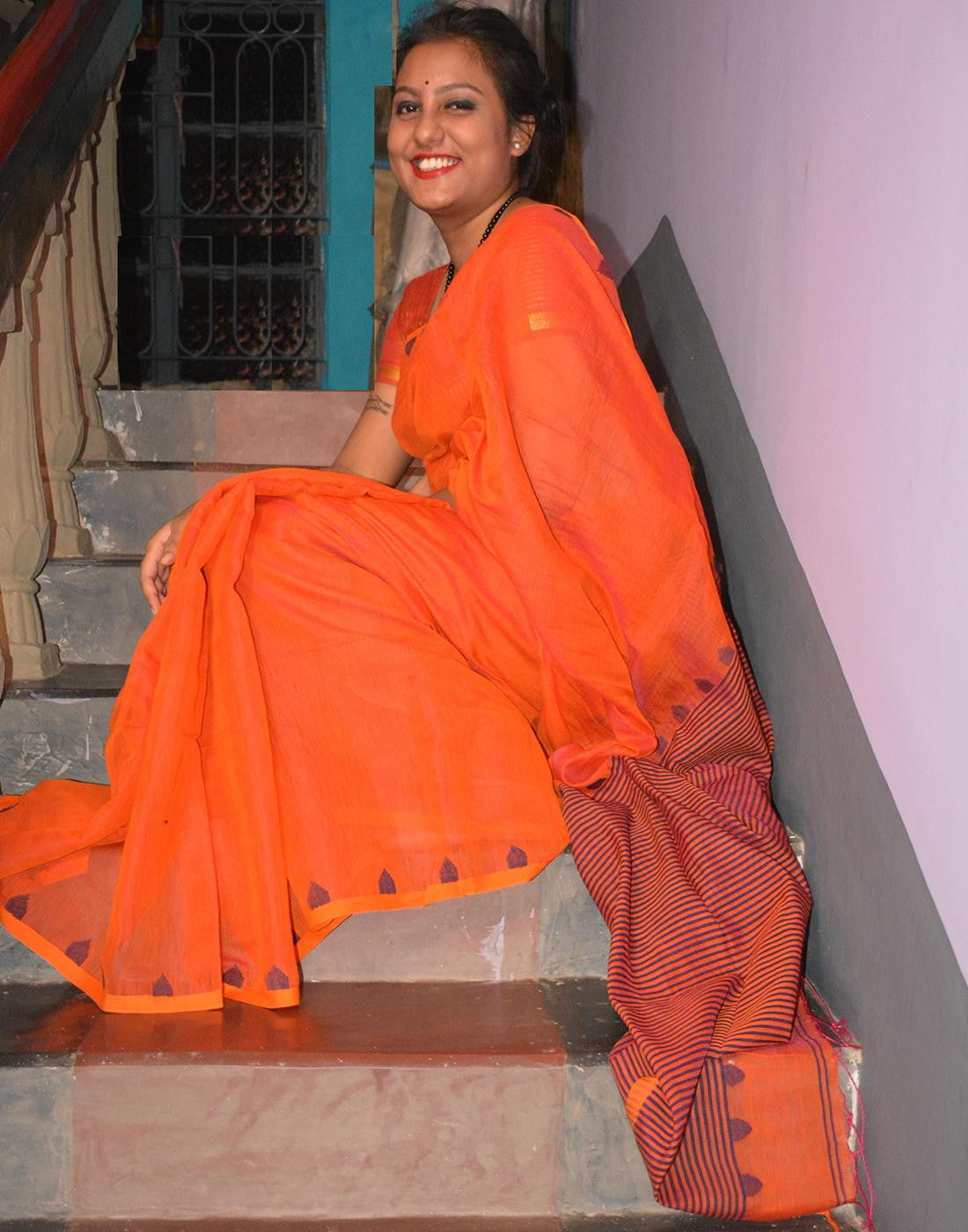 Rustic Orange Muslin Cotton Saree