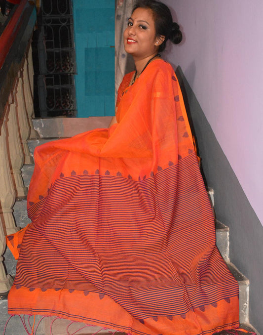 Rustic Orange Muslin Cotton Saree