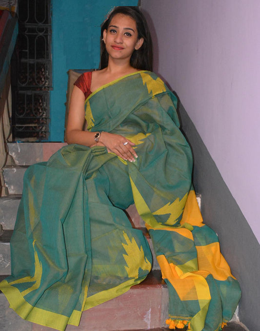 Green Muslin Cotton Saree