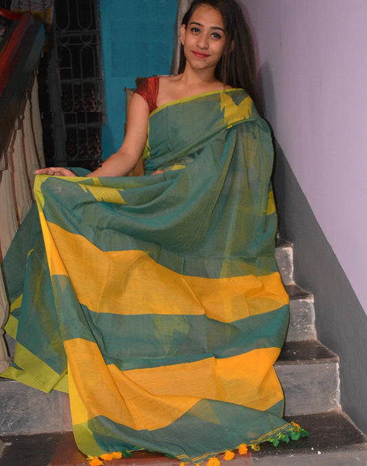 Green Muslin Cotton Saree