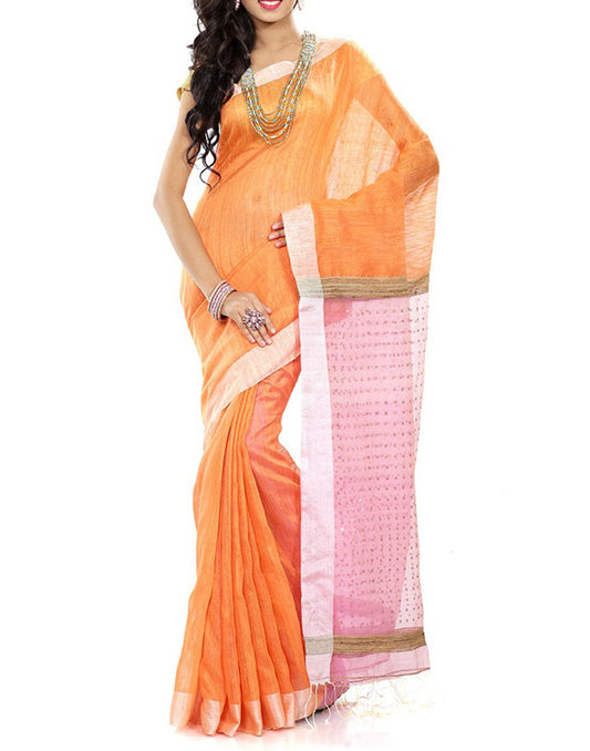 Peach Tussar Silk Saree