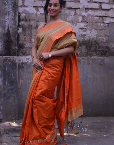 Tussar And Orange Bengal Cotton Silk