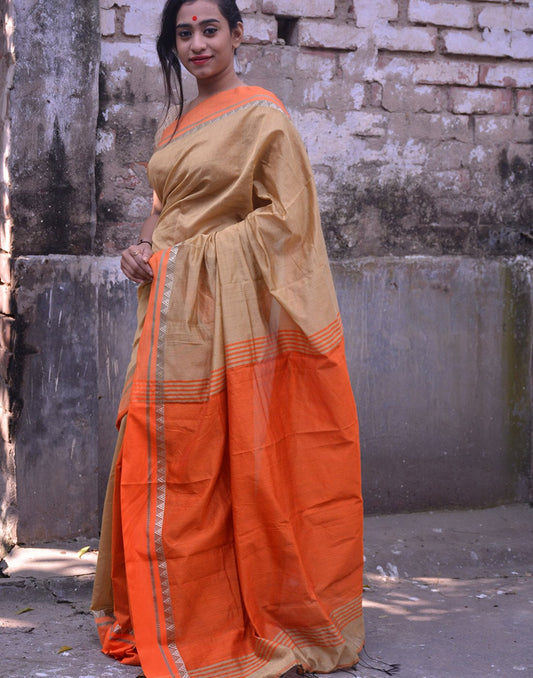 Tussar And Orange Bengal Cotton Silk