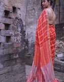Red Pink And Yellow Checkered Linen Saree