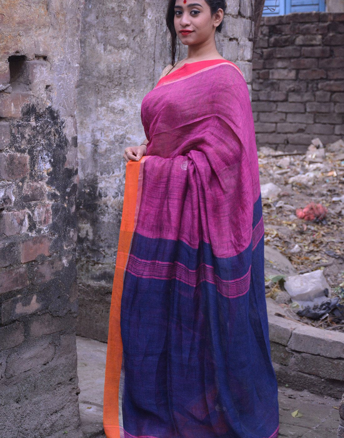 Magenta Linen Handloom Saree