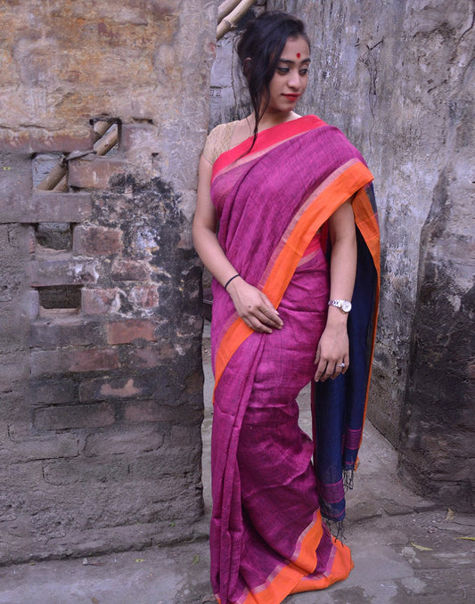 Magenta Linen Handloom Saree