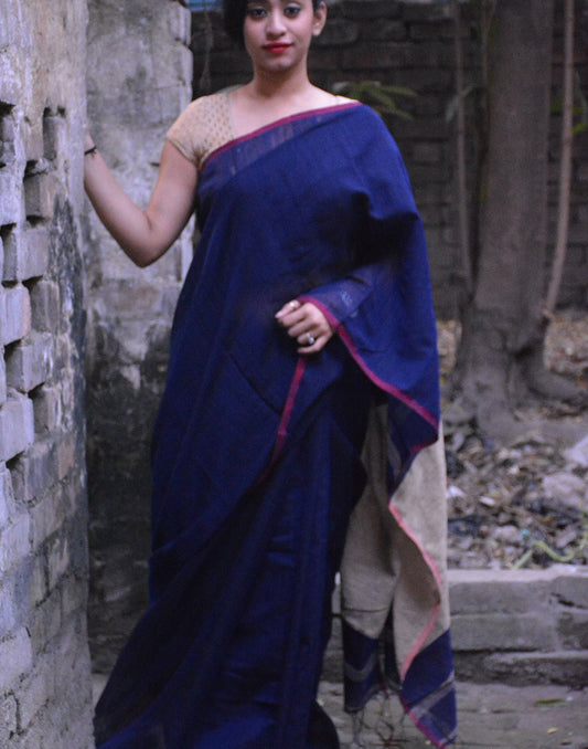 Navy Blue Jute Cotton Saree