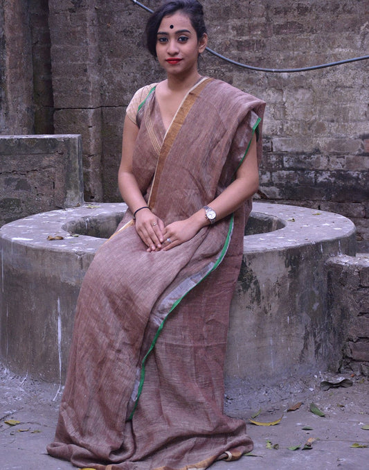 Copper Linen Handloom Saree