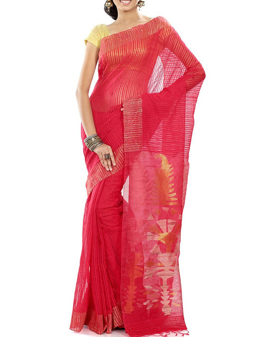 Red Tussar Silk Saree