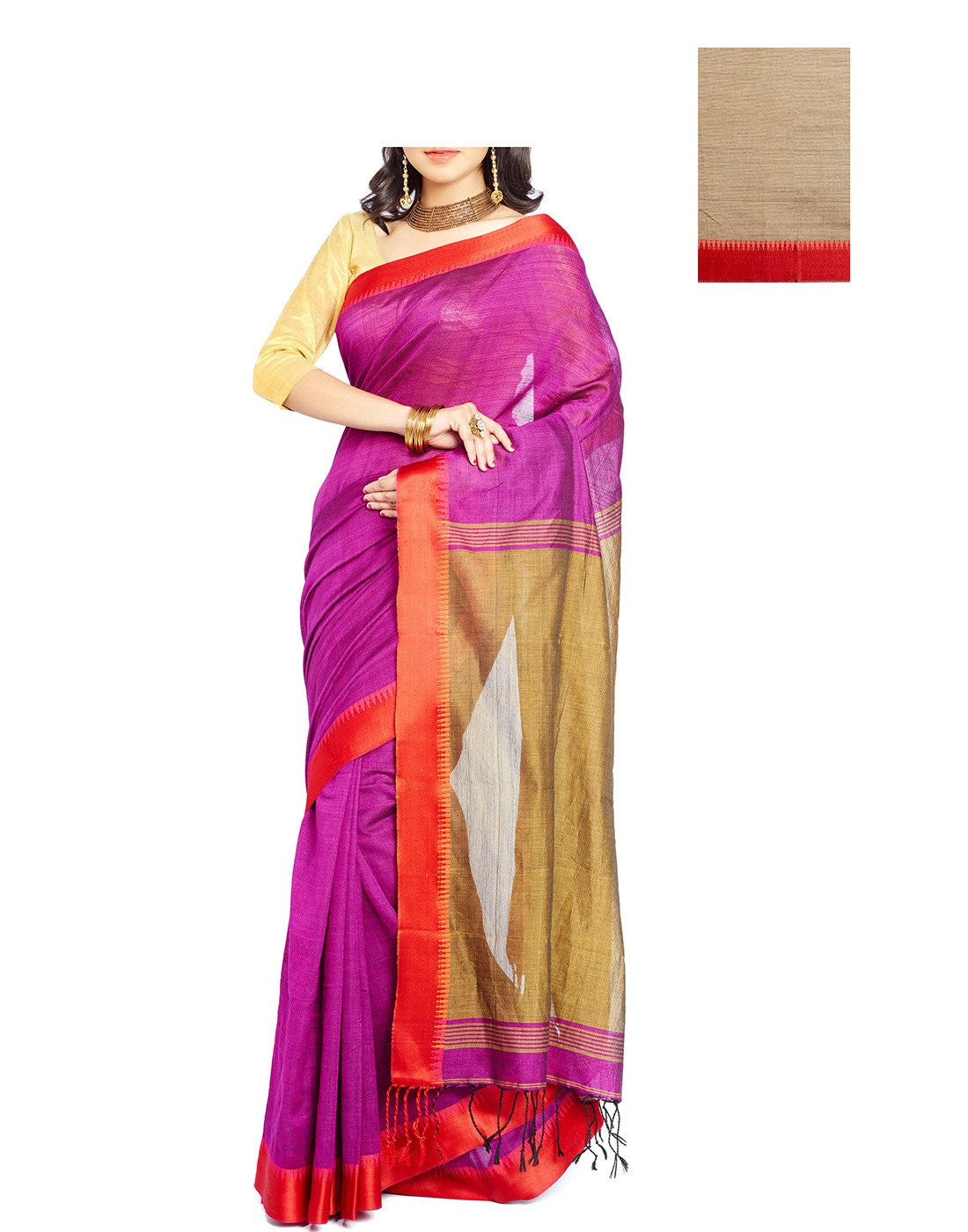 Wine Coloured Kolkota Handloom Saree