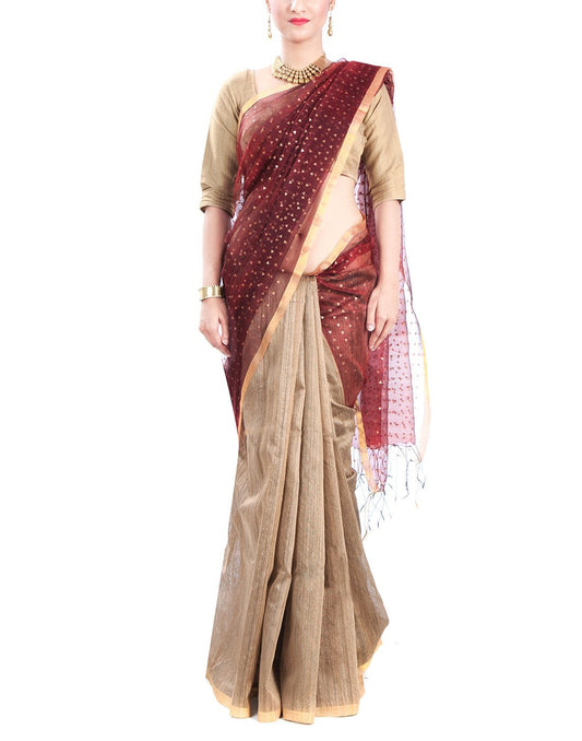 Brown Tussar Silk Saree