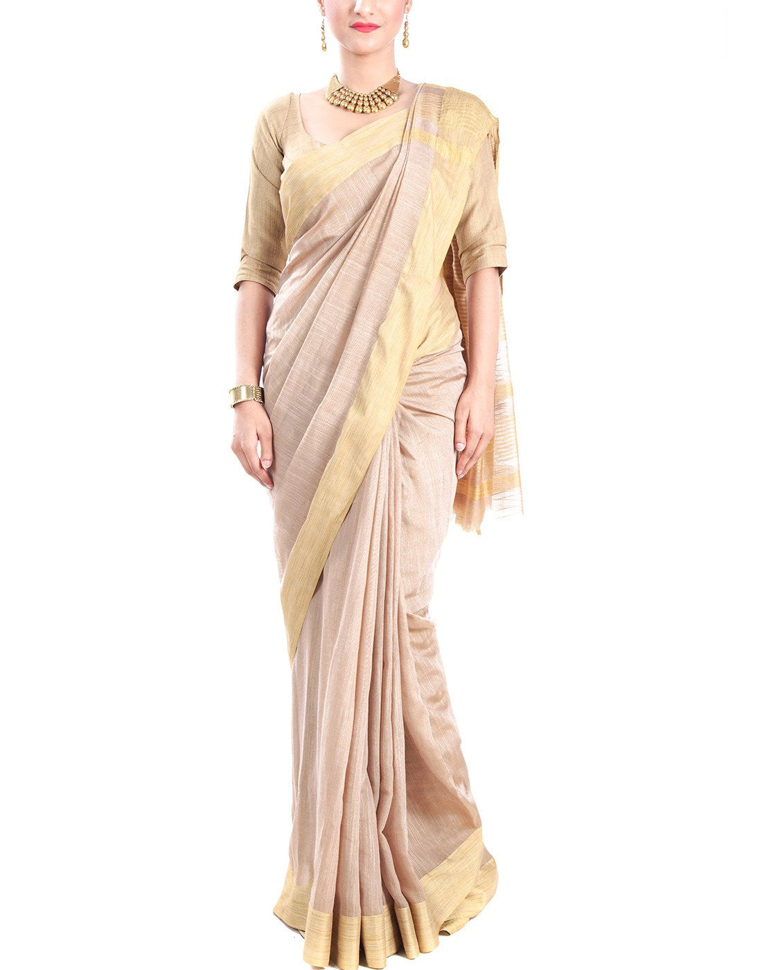 Beige Tussar Silk Saree