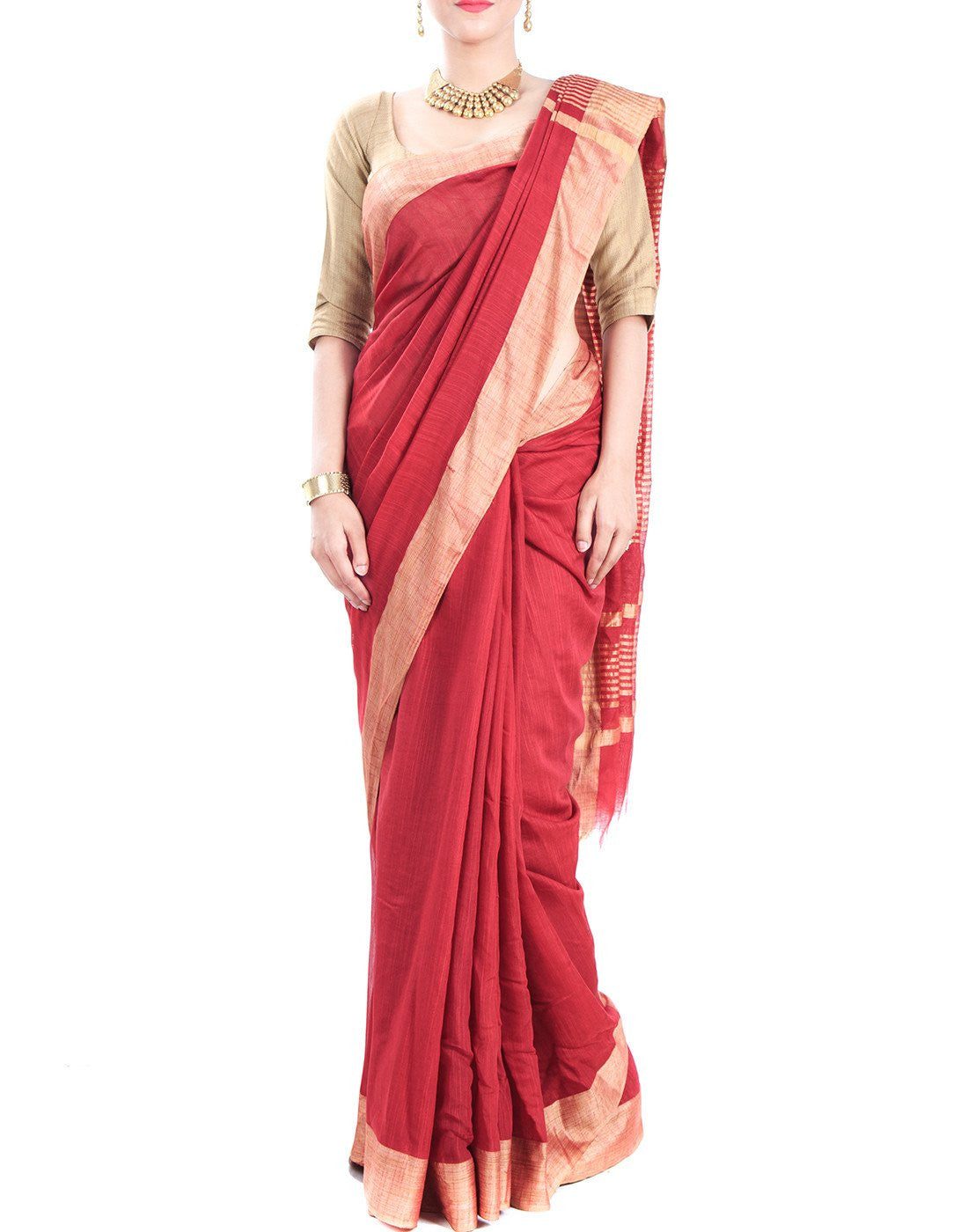 Rich Red Tussar Silk Saree