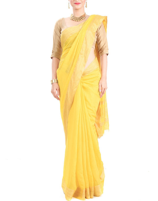 Lime Yellow Tussar Silk Saree