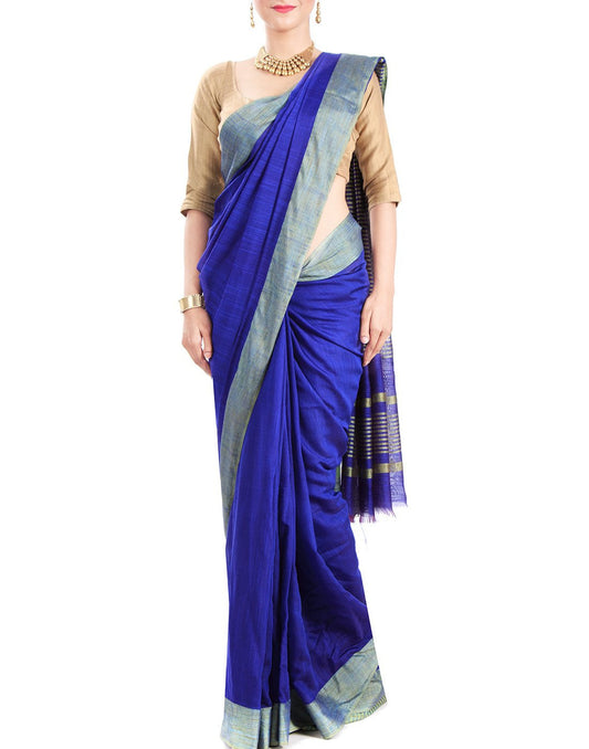 Ink Blue Tussar Silk Saree