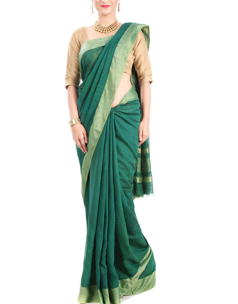 Leaf Green Tussar Silk Saree