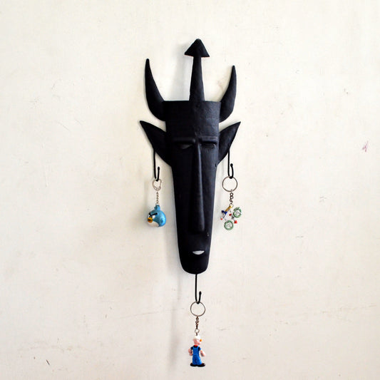 Wrought Iron 3 Hook Tribal Mask key chain Holder