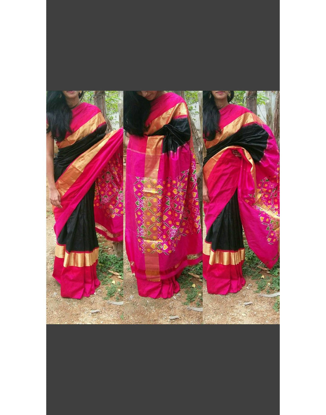 Black Pure Ikkat Silk Saree