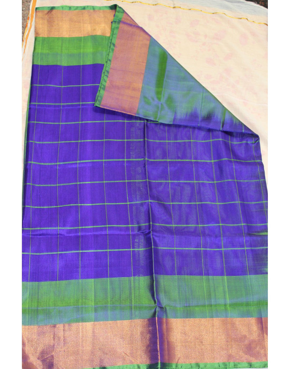 Blue checked Uppada Silk Saree