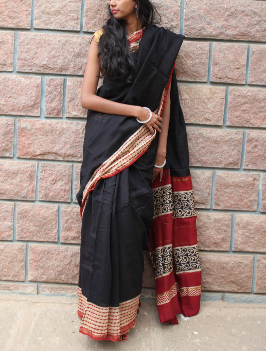 Bagru Woven Chanderi Saree